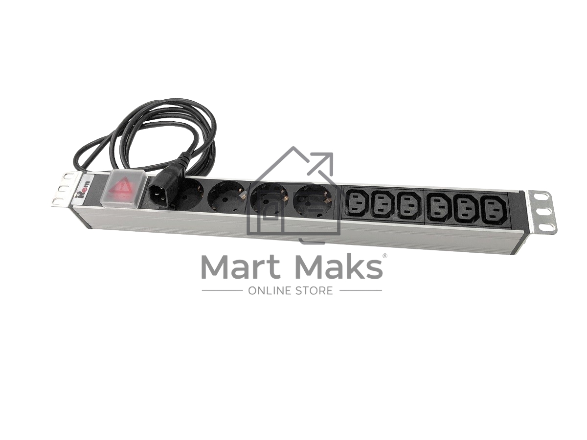 Блок розеток Rem-10 с выкл., 4 Sсhuko, 6 IEC 60320 C13, 10 A, алюм., 19