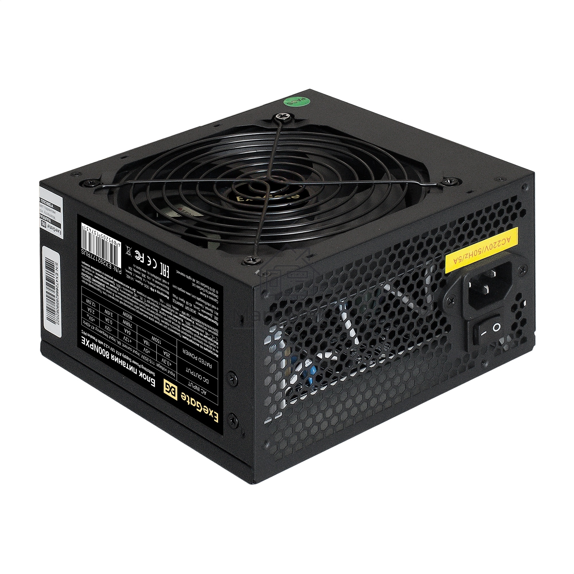 Блок питания 800W ExeGate 800NPXE (ATX, PPFC, SC, 12cm fan, 24pin, (4+4)pin, 2xPCI-E, 5xSATA, 3xIDE, черный, кабель 220V 1,8м с защитой от выдергивания)