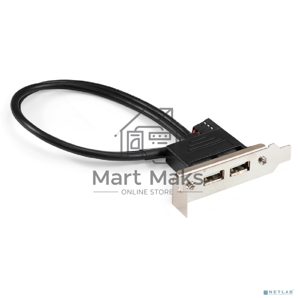 Планка портов в корпус 2xUSB2.0 ExeGate BrctUSB2-2A-LP (USB 2.0 9pin (IDC 9pin F) --> 2x USB 2.0 Af, кабель 20см, Low Profile)