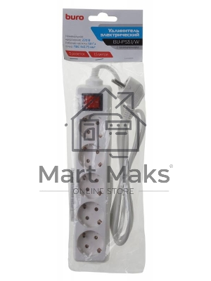 Сетевой удлинитель Buro BU-PS5.1/W 1.5м (5 розеток) белый (пакет ПЭ)