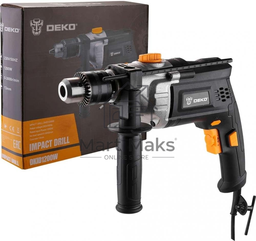 Дрель Deko DKID1200W, 1200 Вт, сетевая, ударная