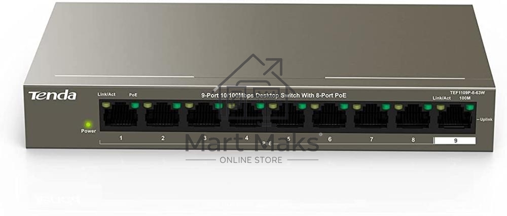 Коммутатор 9PORT 10/100M POE TEF1109P-8-63W TENDA