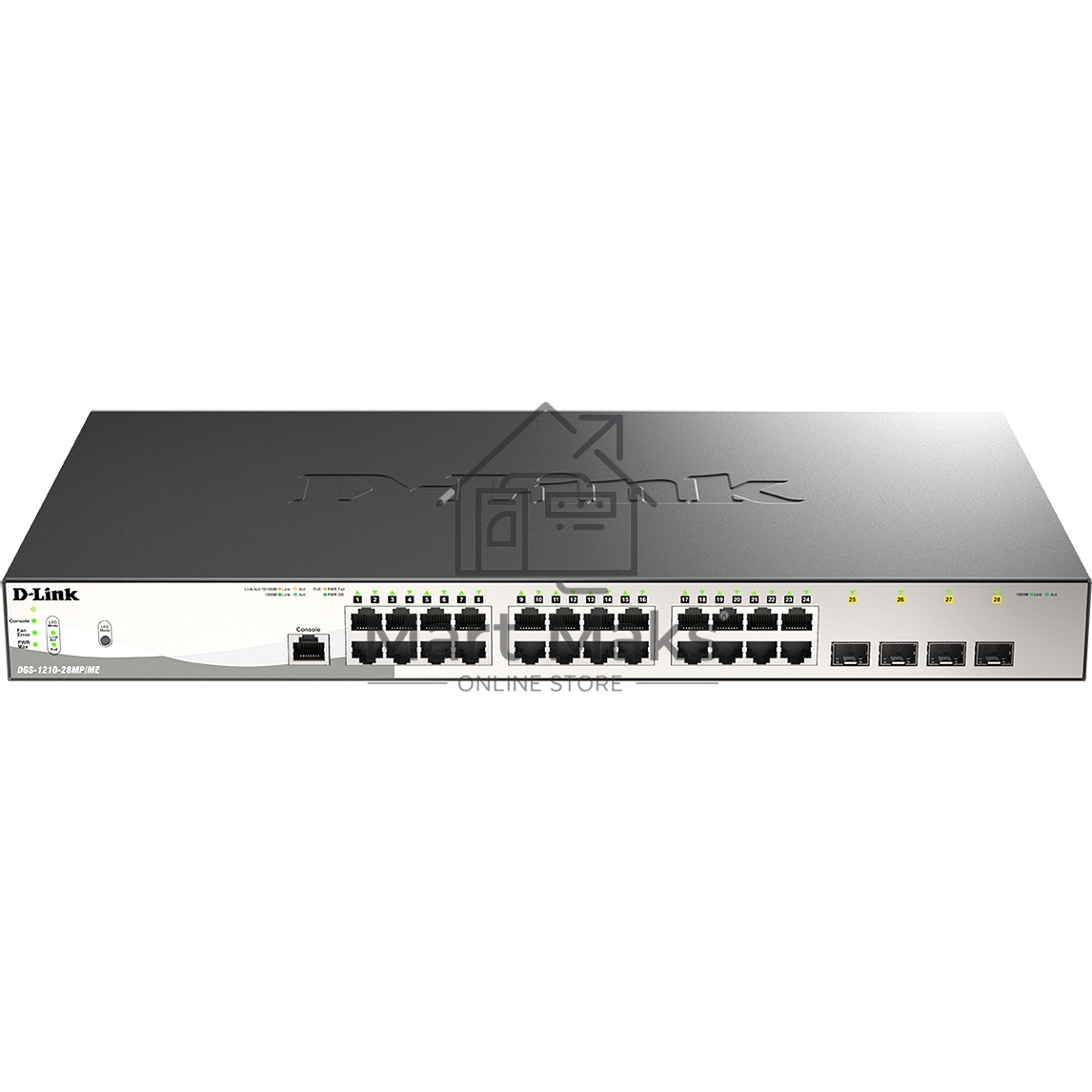 Управляемый коммутатор 2 уровня D-Link DGS-1210-28MP/ME/B2A PROJ с 24 портами 10/100/1000Base-T и 4 портами 1000Base-X SFP (24 порта с поддержкой PoE 802.3af/802.3at (30 Вт), PoE-бюджет 370 Вт)
