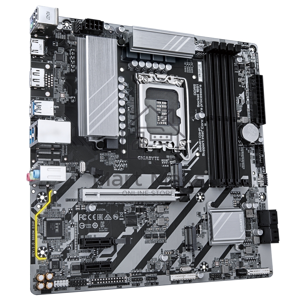 Материнская плата Gigabyte B860M D3HP, LGA 1851, Intel B860, 4xDDR5, 4xSATA, 2xM.2, 1xPCIe 5.0 x16, 2xPCIe x1, 1xHDMI, 1xDP, 1x 1Gb LAN, 3xUSB-A 3.2 Gen 1, 3xUSB-A 2.0, 1xUSB-C 3.2 Gen 1, 3x3.5 мм, 7.1, mATX