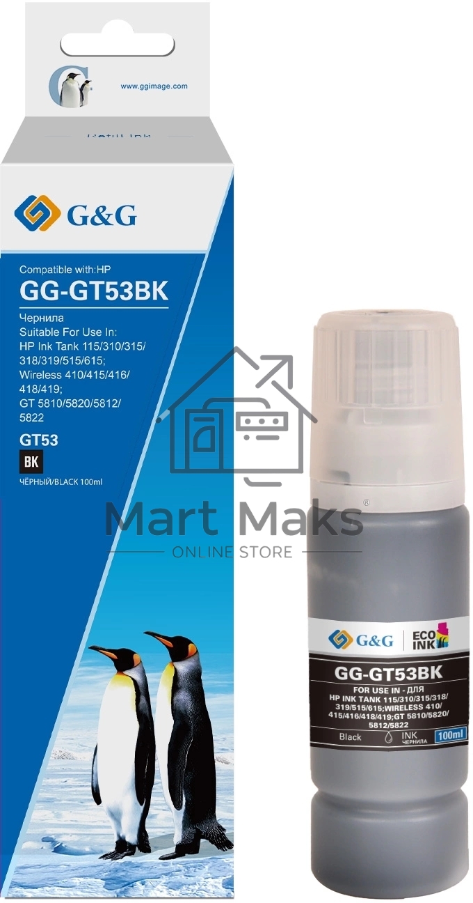 Чернила G&G GG-GT53BK черный100мл для HP Ink Tank 110/115/116/118/310/315/316/318/319/5
