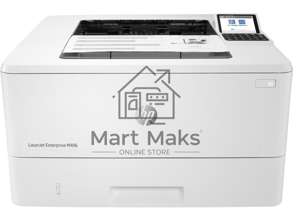 Принтер лазерный HP LaserJet Enterprise M406dn (3PZ15A), A4, ч/б, печ. до 40 стр/мин., 1200 x 1200 dpi, USB, RJ-45, Air Print, Mopria
