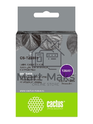 Картридж ленточный Cactus CS-TZE651 черный шрифт, желтый фон (24 мм, 8 м) для Brother 1010/1280/1280VP/2700VP