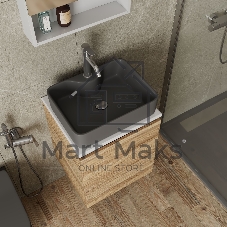 Тумба Bau Dream Blackwood 50 с дверцей, раковина BAU Cerama 48х37 темно-серая матовая, смеситель Hotel Dream, нерж. сталь, выпуск клик клак, хром