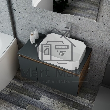 Комплект для ванной, 4 предмета (Тумба подвесная Bau Blackwood 80 графит + Раковина BAU Hotel 51х37, Смеситель Hotel Still, нерж. сталь, выпуск)
