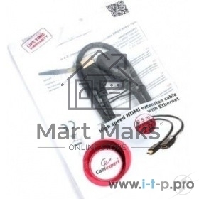 Кабель-удлинитель HDMI Cablexpert CC-HDMI4X-0.5M, 19M/19F, v2.0, позол.разъемы, экран, 0.5м, черный, пакет