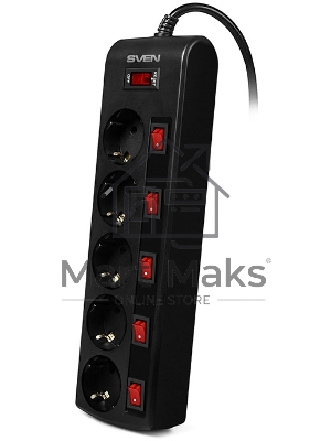 Сетевой фильтр Sven SF-05PL 3,0 м (5 розеток) черный 