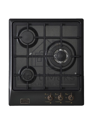 Газовая варочная панель Korting HG 465 CTRN, 3 высокоэффективные конфорки, WOK- сверхмощная конфорка, автоматический электроподжиг, газ-контроль каждой конфорки, передние переключатели, чугунные решетки, цвет-черный, цвет ручек-бронза
