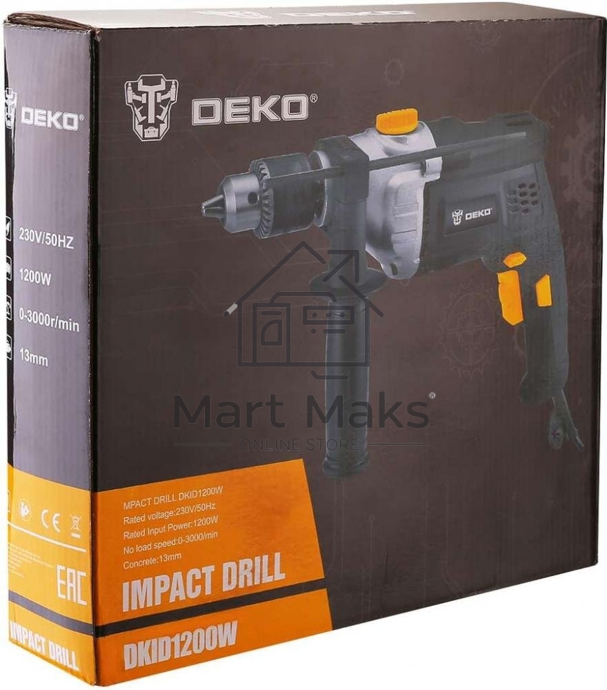 Дрель Deko DKID1200W, 1200 Вт, сетевая, ударная