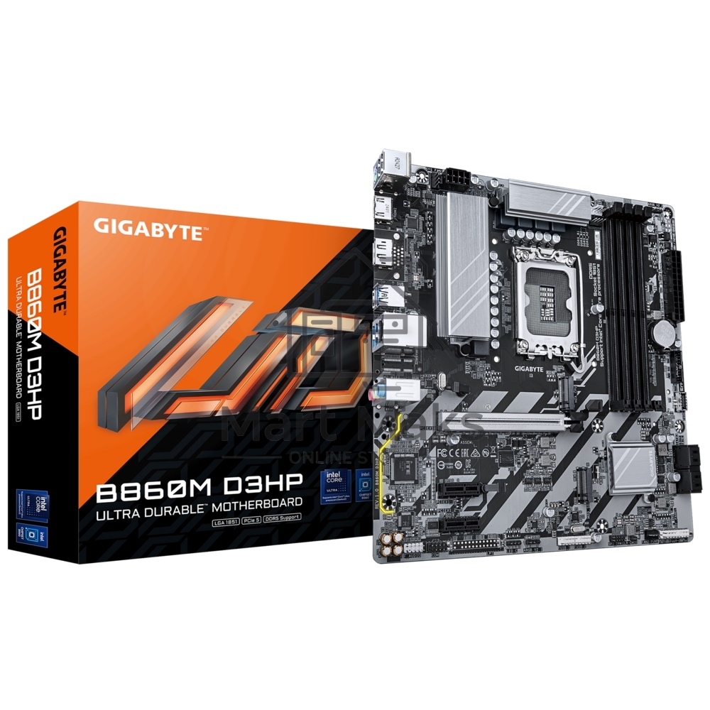 Материнская плата Gigabyte B860M D3HP, LGA 1851, Intel B860, 4xDDR5, 4xSATA, 2xM.2, 1xPCIe 5.0 x16, 2xPCIe x1, 1xHDMI, 1xDP, 1x 1Gb LAN, 3xUSB-A 3.2 Gen 1, 3xUSB-A 2.0, 1xUSB-C 3.2 Gen 1, 3x3.5 мм, 7.1, mATX