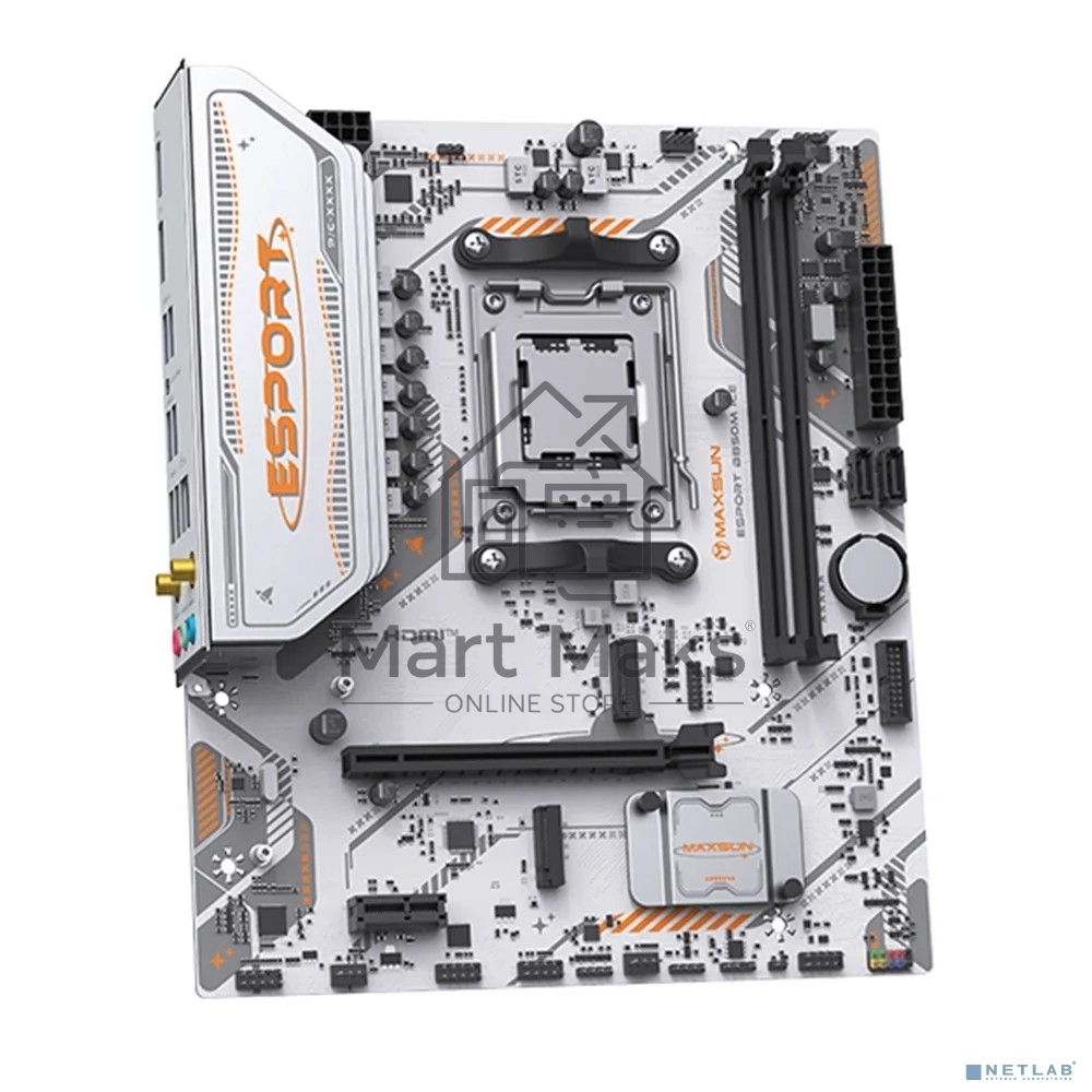 Материнская плата Maxsun MS-eSport B850M WIFI ICE, AM5, AMD B850, 2xDDR5, 2xSATA, 2xM.2, 1xPCIe 5.0 x16, 1xPCIe 3.0 x1, 1xHDMI 1.4, 1xDP, 1xRJ45, Wi-Fi 6, Bluetooth 5.2, 4xUSB-A 5Gbps, 2xUSB-A 2.0, 3x3.5 мм, 7.1, mATX