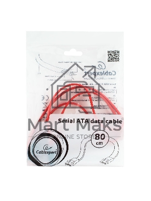 Кабель интерфейсный SATAIII Cablexpert CC-SATAM-DATA-0.8M, 80см, 7pin/7pin, защелка, пакет