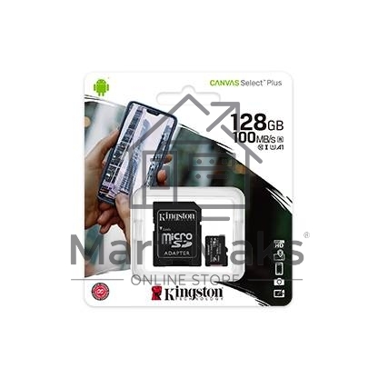 Флеш карта microSDHC 128GB microSDXC Kingston <SDCS2/128GB> Class10 UHS-I Canvas Select up to 100MB/s с адапт.