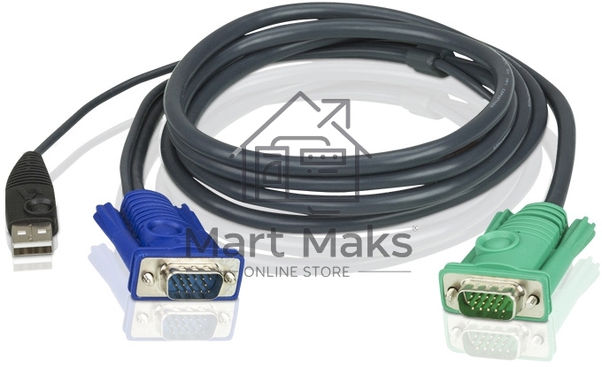 Кабель KVM ATEN 2L-5201U USB(тип А Male)+HDB15(Male) <-> SPHD15(Male) 1,2м., черный.