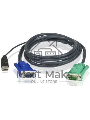 Кабель KVM ATEN 2L-5201U USB(тип А Male)+HDB15(Male) <-> SPHD15(Male) 1,2м., черный.