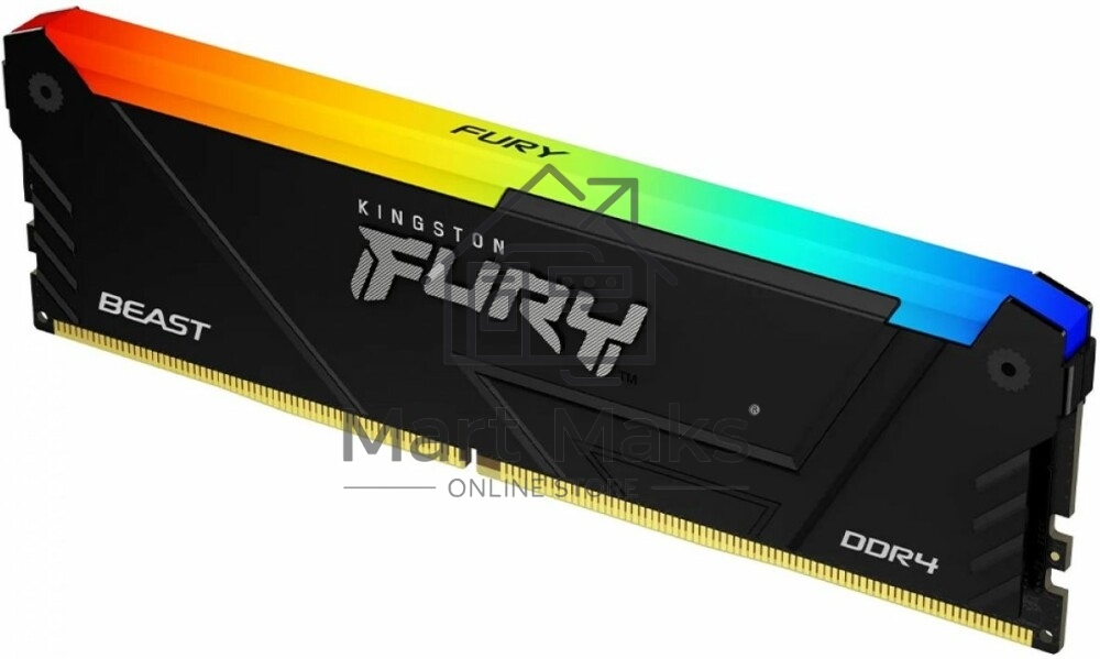 Оперативная память Kingston Fury Beast, DDR4, 64GB (4x16GB), 3200MHz, CL16, DIMM, с радиатором, RGB, черный