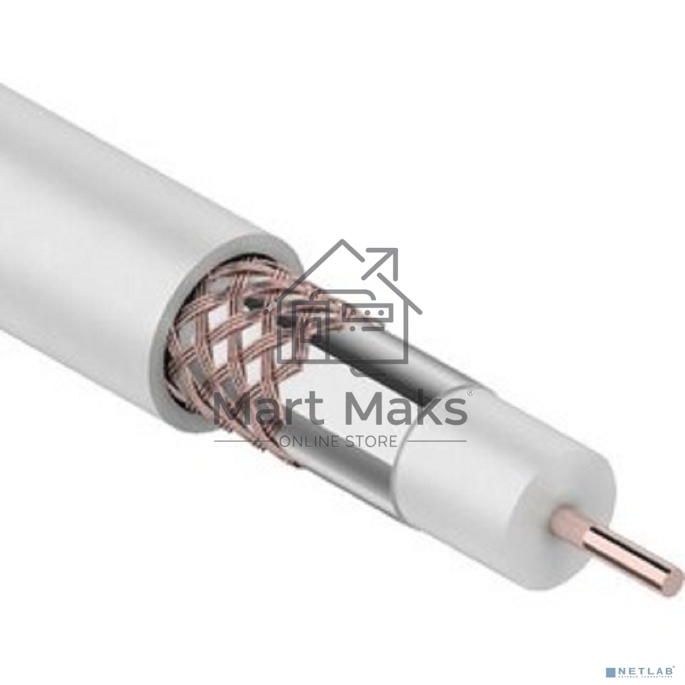Кабель коаксиальный Rexant RG-6U+Cu, 75 Ом, Cu/Al/Cu, 64%, бухта 100 м, белый