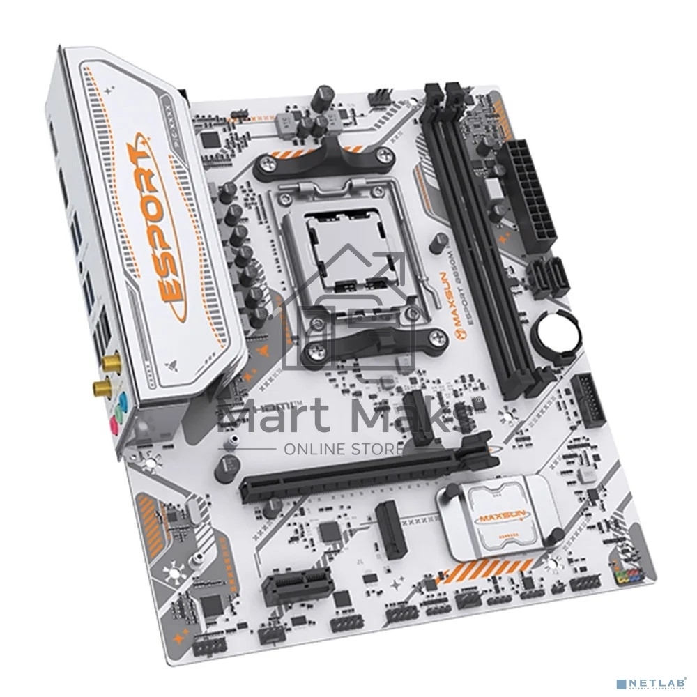 Материнская плата Maxsun MS-eSport B850M WIFI ICE, AM5, AMD B850, 2xDDR5, 2xSATA, 2xM.2, 1xPCIe 5.0 x16, 1xPCIe 3.0 x1, 1xHDMI 1.4, 1xDP, 1xRJ45, Wi-Fi 6, Bluetooth 5.2, 4xUSB-A 5Gbps, 2xUSB-A 2.0, 3x3.5 мм, 7.1, mATX