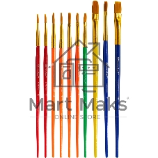 Набор кистей Silwerhof Color (набор 10шт) синтетика круглая №2,3/плоская №3,6,7,12/овальная №3,10