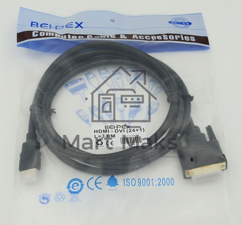 Кабель HDMI/DVI-D 3м SIEMAX 19M - DVI Dual Link, черный