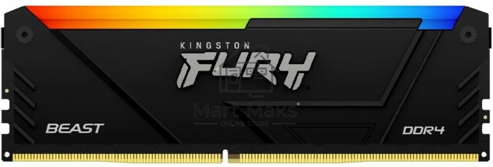 Оперативная память Kingston Fury Beast, DDR4, 64GB (4x16GB), 3200MHz, CL16, DIMM, с радиатором, RGB, черный