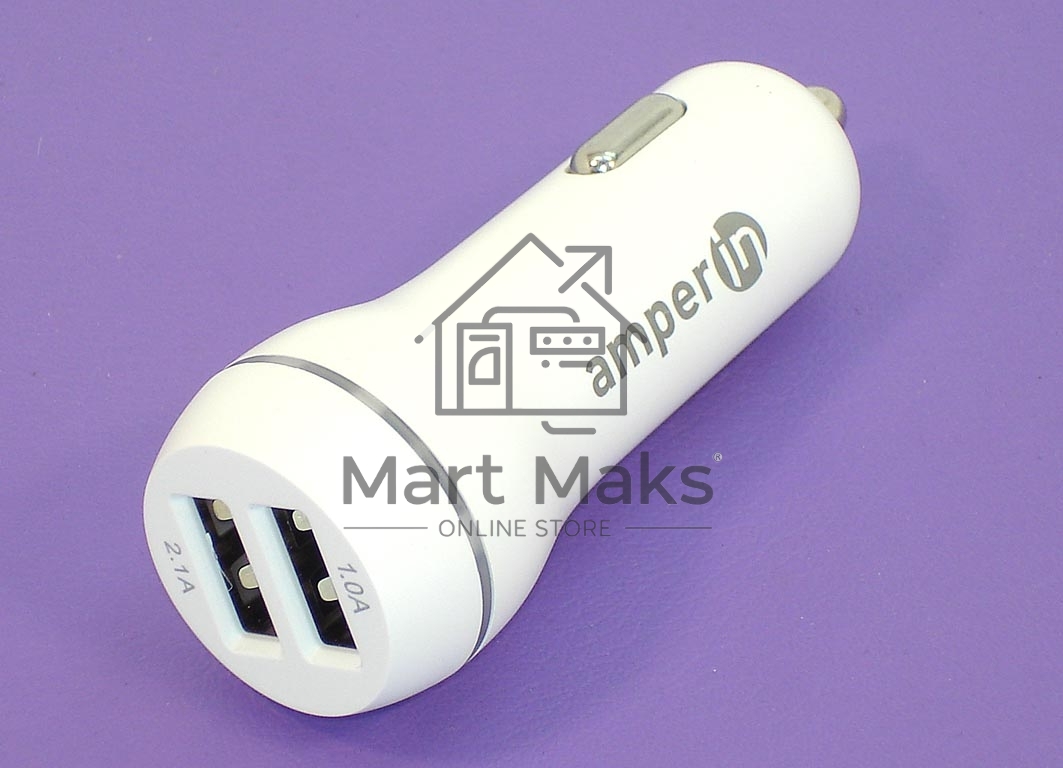 Автомобильное зарядное устройство AMPERIN CCW2USB USB 1 DC 5V/2.1A USB 2 5V/1A белый
