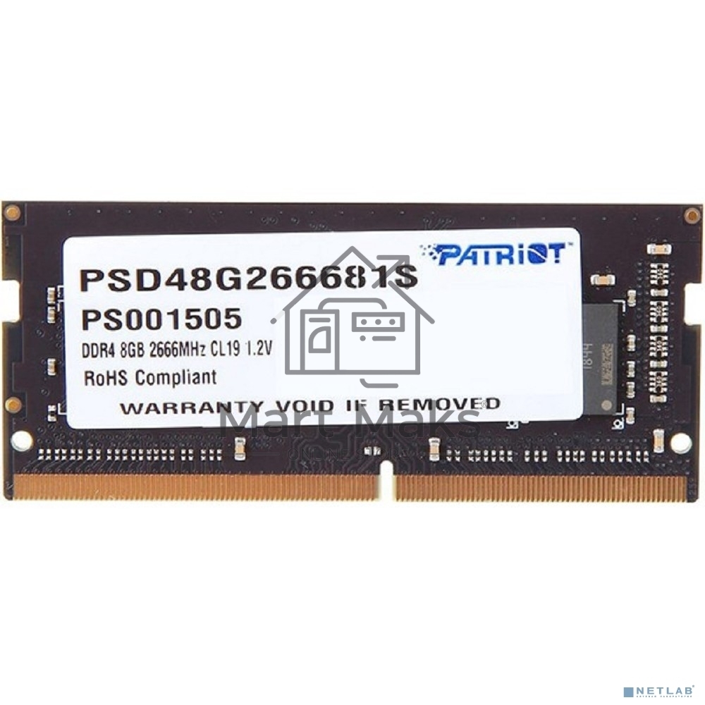 Оперативная память Patriot Signature, DDR4, 8GB (1x8 GB), 2666 MHz, CL19, SO-DIMM