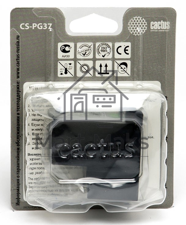Картридж струйный Cactus CS-PG37 черный (9 мл) для Canon Pixma iP1800/iP1900/iP2500/iP2600/MP140/MP190/MP210/MP220/MP470/MX300/MX310a