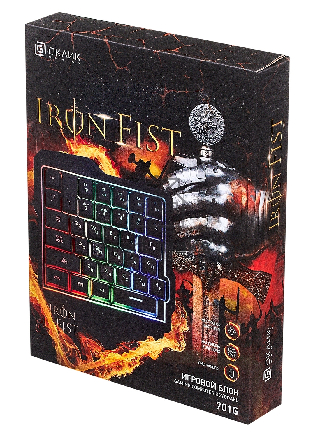Игровой блок Oklick 701G IRON FIST черный USB for gamer LED (подставка для запястий)