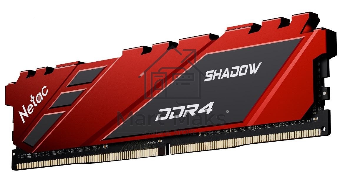 Оперативная память NETAC Shadow, DDR4, 8GB (1x8GB), 3600MHz, CL18, DIMM, с радиаторами, красный