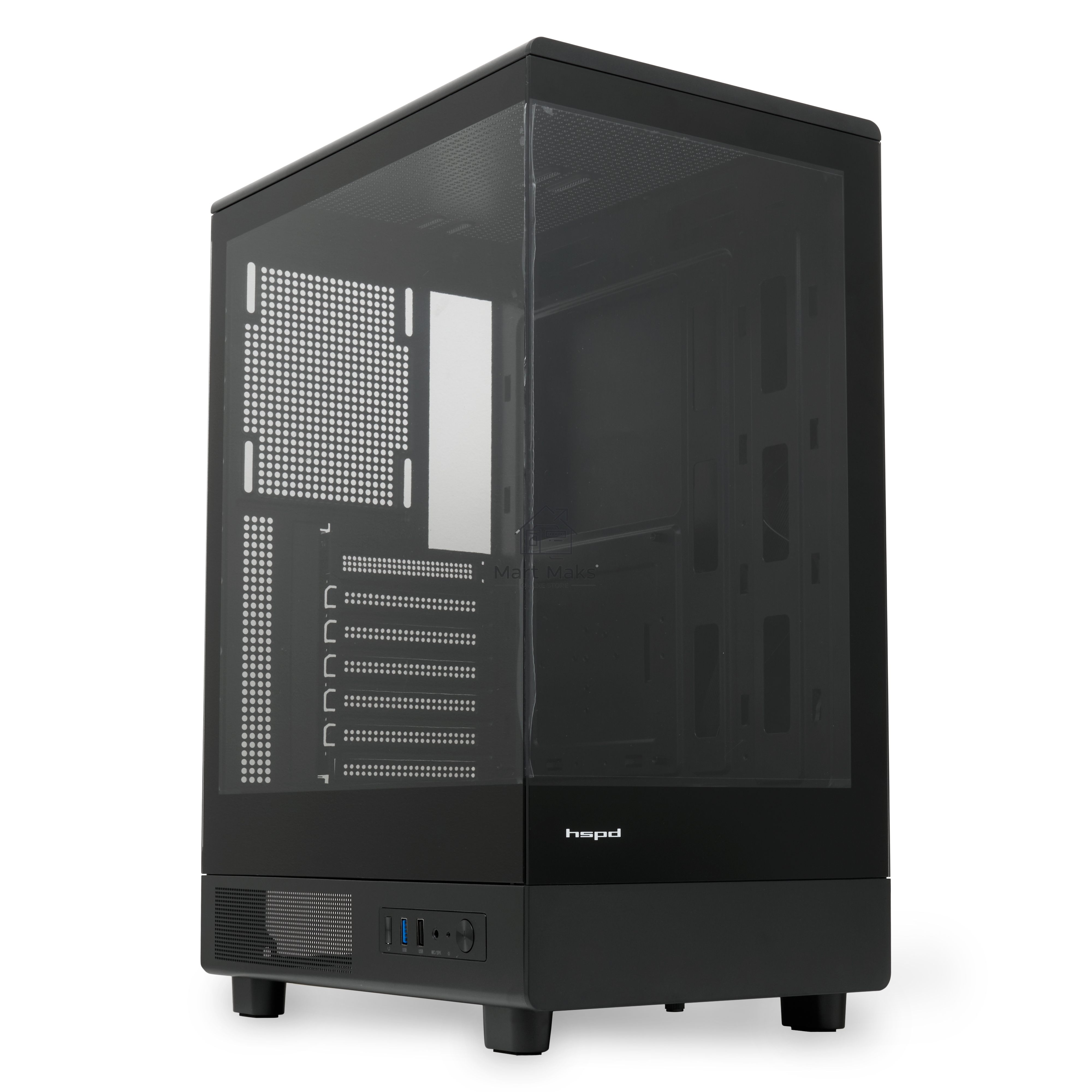 Компьютерный корпус без блока питания HSPD F510, Panoramic Mid Tower, черный, TG, 0.5 SPCC, no fans ATX, mATX, mITX 180/280/160mm 1x2.5