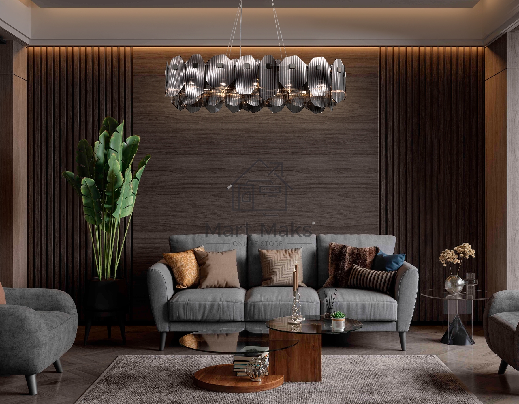 Светильник Ambrella light LH31205/12 SN/SM сатин никель/дымчатый E14*12 max 40W 1000*340*270