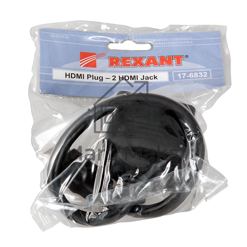 Переходник Rexant штекер HDMI - 2 гнезда HDMI с проводом, черный (10 шт./уп.)