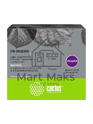 Картридж ленточный Cactus CS-DK22205 62мм, черный шрифт, белый фон, 30.48м для Brother P-touch QL-500, QL-550, QL-700, QL-800