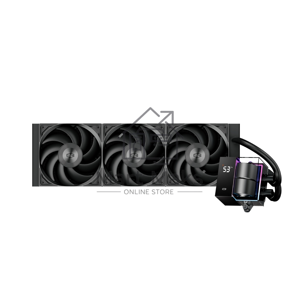 Система охлаждения/ PCCooler DS360 BK (310W, 360mm, LED temp., Black, ARGB Pump/ Fans: 3x120mm, 86.73CFM, 28dBA, 2200RPM/ Pump height 67mm, 28dBA, 3200RPM, Rad thickness 27mm/ S: 1851, 1700, 1200, 20XX, 115X, AM5, AM4)