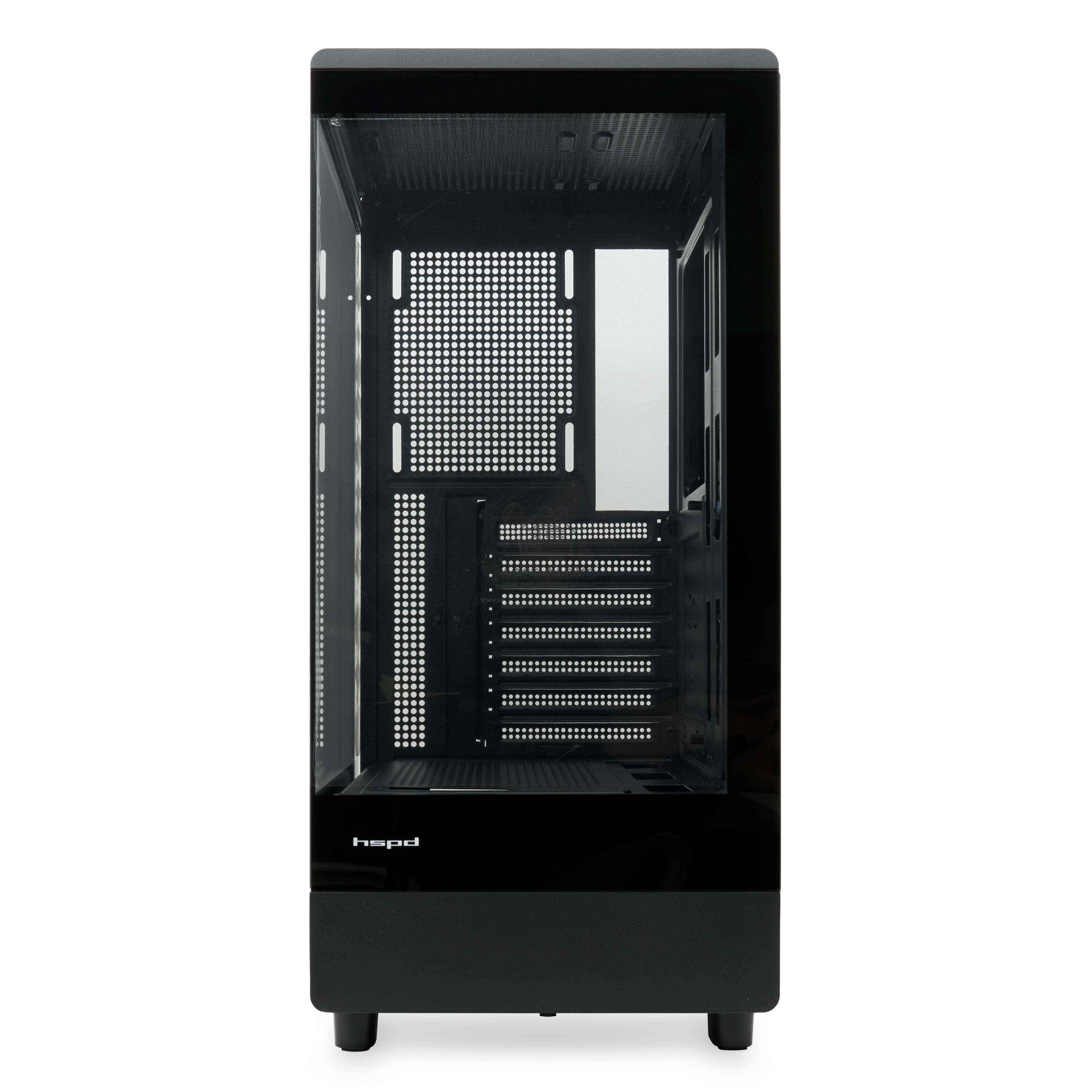 Компьютерный корпус без блока питания HSPD F510, Panoramic Mid Tower, черный, TG, 0.5 SPCC, no fans ATX, mATX, mITX 180/280/160mm 1x2.5