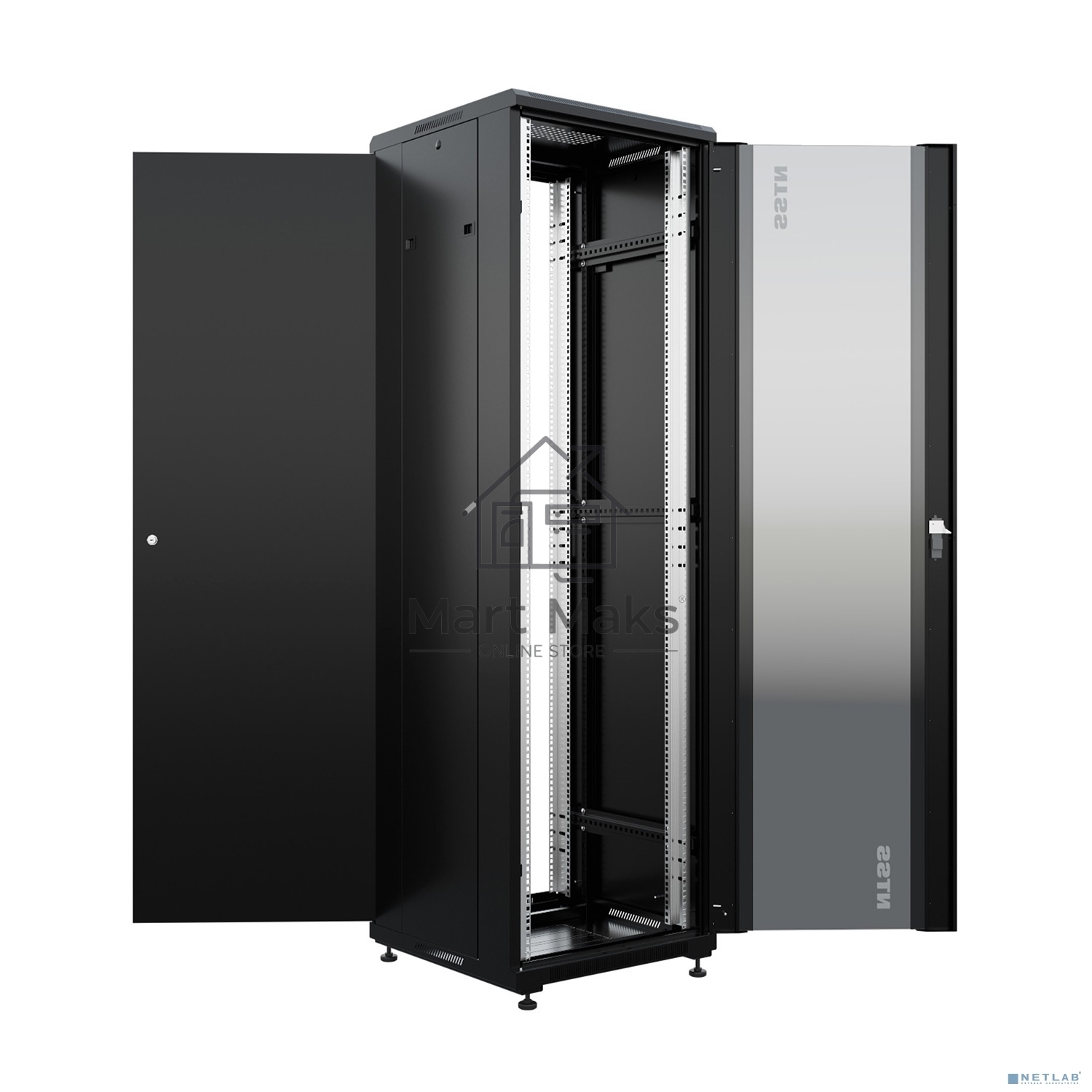 Шкаф коммутационный NTSS Премиум (NTSS-R42U6060GS-BL) напольный 42U 600x600мм пер.дв.стекл металл 900кг черный 510мм 86кг 1987мм IP20 сталь