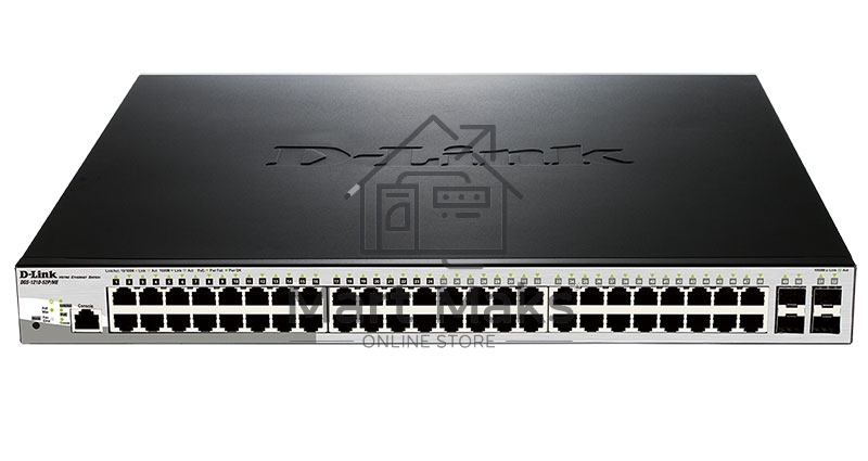 Коммутатор D-Link DGS-1210-52P/ME/B1A, L2 Managed Switch with 48 10/100/1000Base-T ports and 4 1000Base-X SFP ports (8 PoE ports 802.3af/802.3at (30 W), 16 PoE ports 802.3af (15,4 W), PoE Budget 193 W). 16K Mac