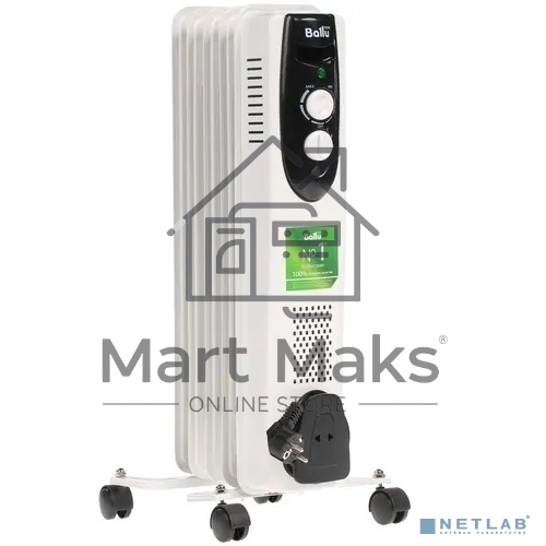 Масляный обогреватель Ballu Classic BOH/CL-05WRN (5 секций), белый, 1000 Вт, 15 м2, термостат