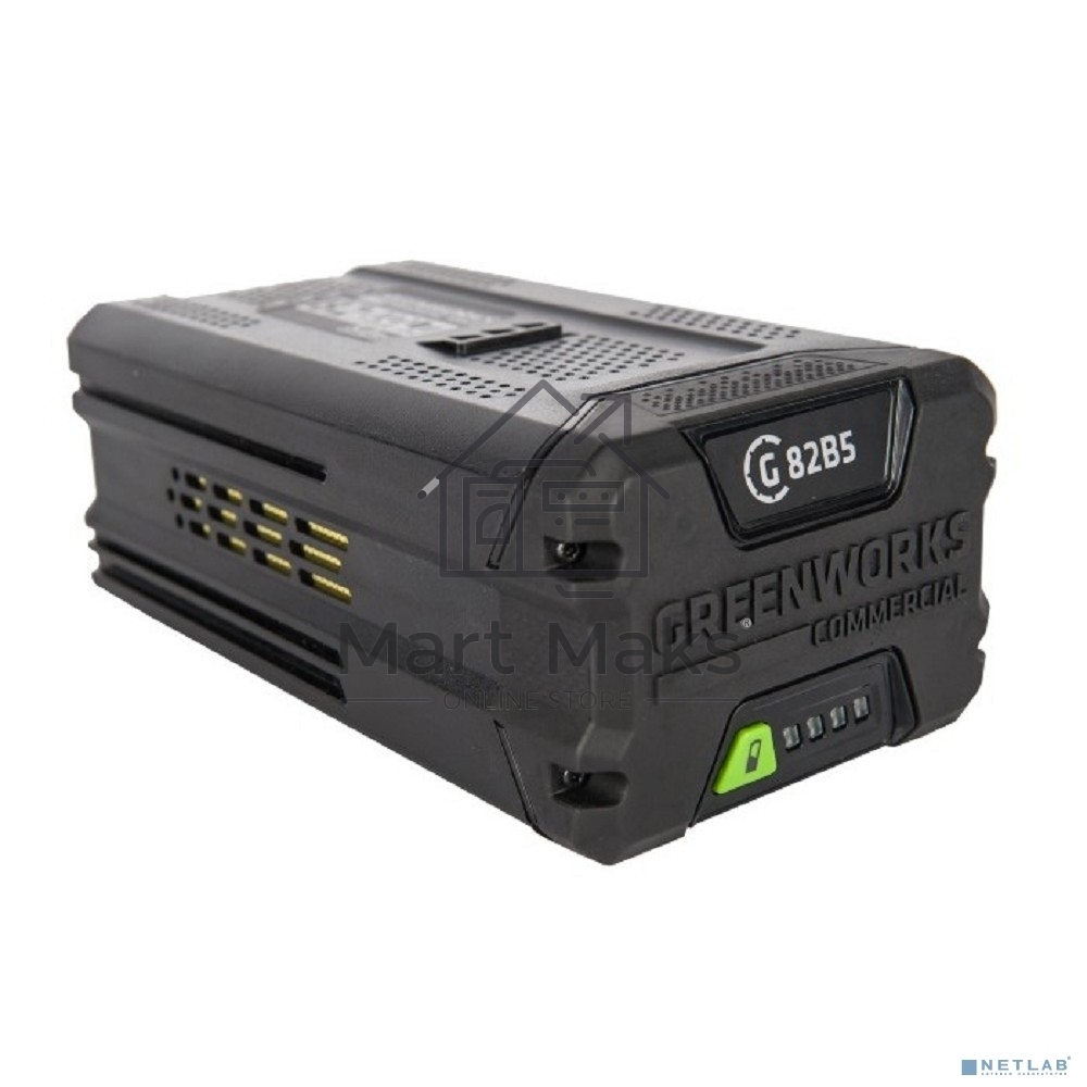 Аккумулятор GreenWorks 82V (модель G82B5) (2914607) - это литий ионная (Li-ion) батарея, силой тока 5 ампер/час и выполненная по самым передовым технологиям.Применяется в линейке всех устройств Greenworks 82V Commercial.Аккумулятор состоит из ячеек произв