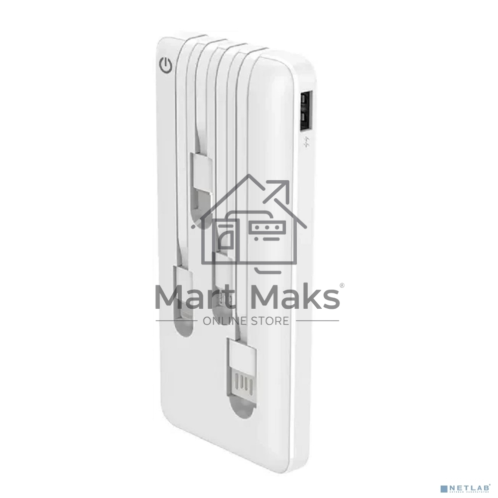 Портативный аккумулятор Powerbank Perfeo ABSOLUTE 10000mah In Micro usb,USB /Out USB,Micro usb,Type-C,Lightning, 2.1А/ белый (PF_B4879)