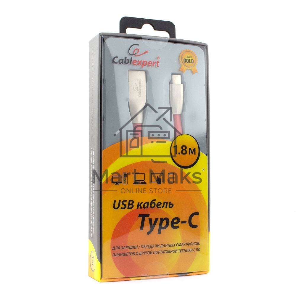Кабель USB 2.0 Cablexpert CC-G-USBC01R-1.8M, AM/Type-C, серия Gold, длина 1.8м, красный, блистер