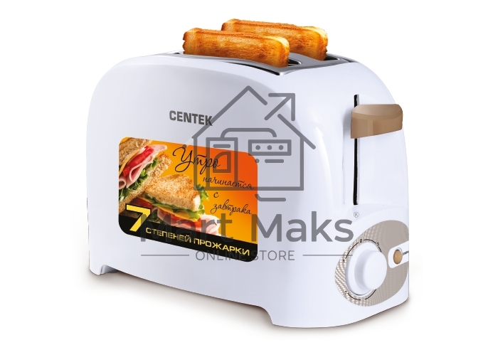 Тостер Centek СТ-1420 белый 750 Вт, 7 уровней мощности, теплоизолированный корпус, функция отмены