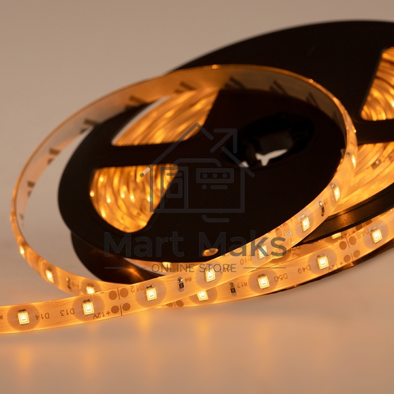 Лента LED силикон, 8 мм, IP65, SMD 2835, 60 LED/m, 12 V, цвет свечения желтый