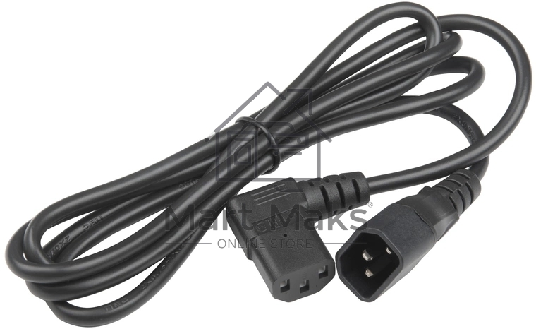Кабель питания Hyperline PWC-IEC13A-IEC14-1.8-BK монитор-компьютер IEC 320 C13 (угловая) - IEC 320 C14 (3x0.75), 10A, прямая вилка, 1.8м, черный