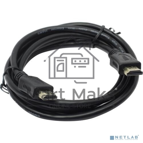 Кабель HDMI C-HM-HM-1.8M Wize, 1.8 м, v.2.0, 19M/19M, позол.разъемы, экран, черный, пакет